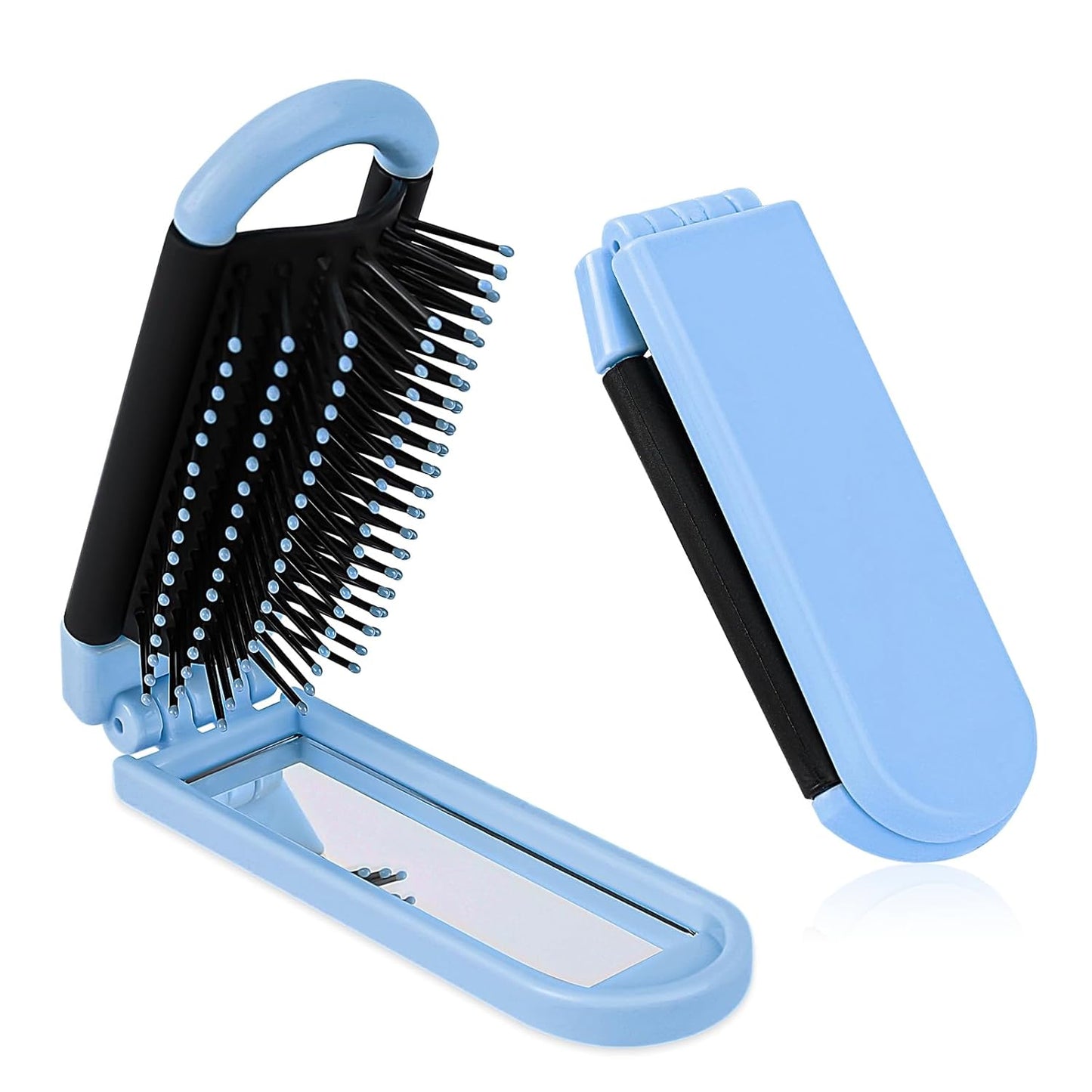 1 Pack Folding Compact Hair Brush with Mirror - Travel Pocket-Size Massage Comb for Hair Styling, Gym, Trips, and Purse (Removable Mirror)