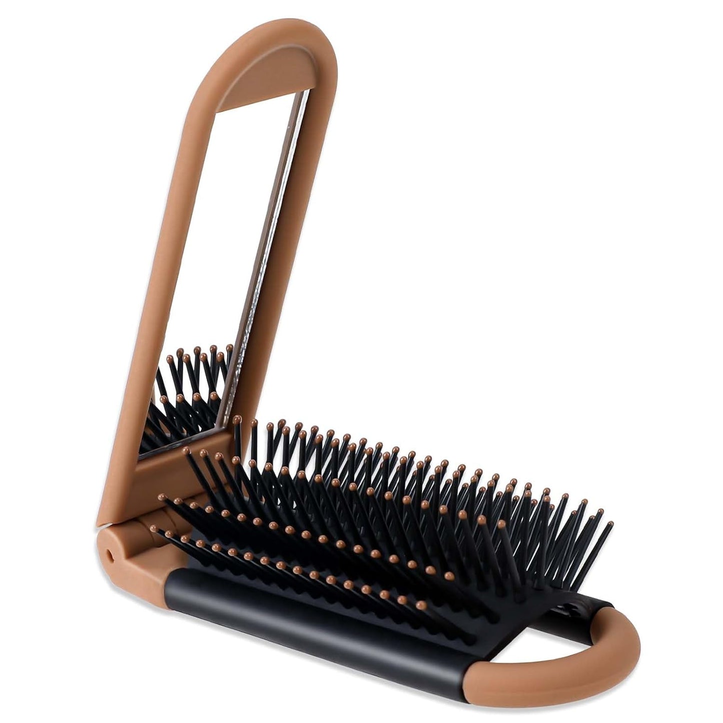 1 Pack Folding Compact Hair Brush with Mirror - Travel Pocket-Size Massage Comb for Hair Styling, Gym, Trips, and Purse (Removable Mirror)