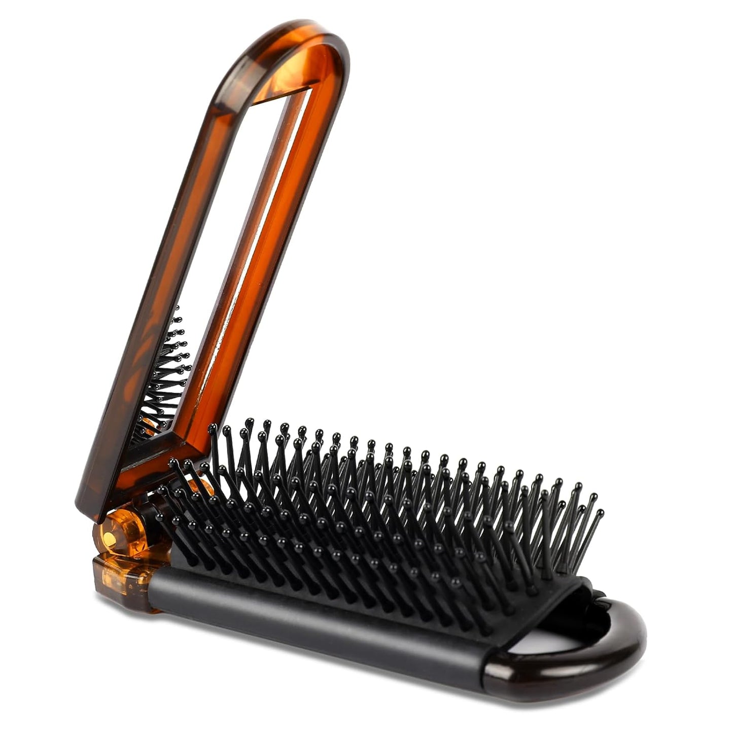 1 Pack Folding Compact Hair Brush with Mirror - Travel Pocket-Size Massage Comb for Hair Styling, Gym, Trips, and Purse (Removable Mirror)