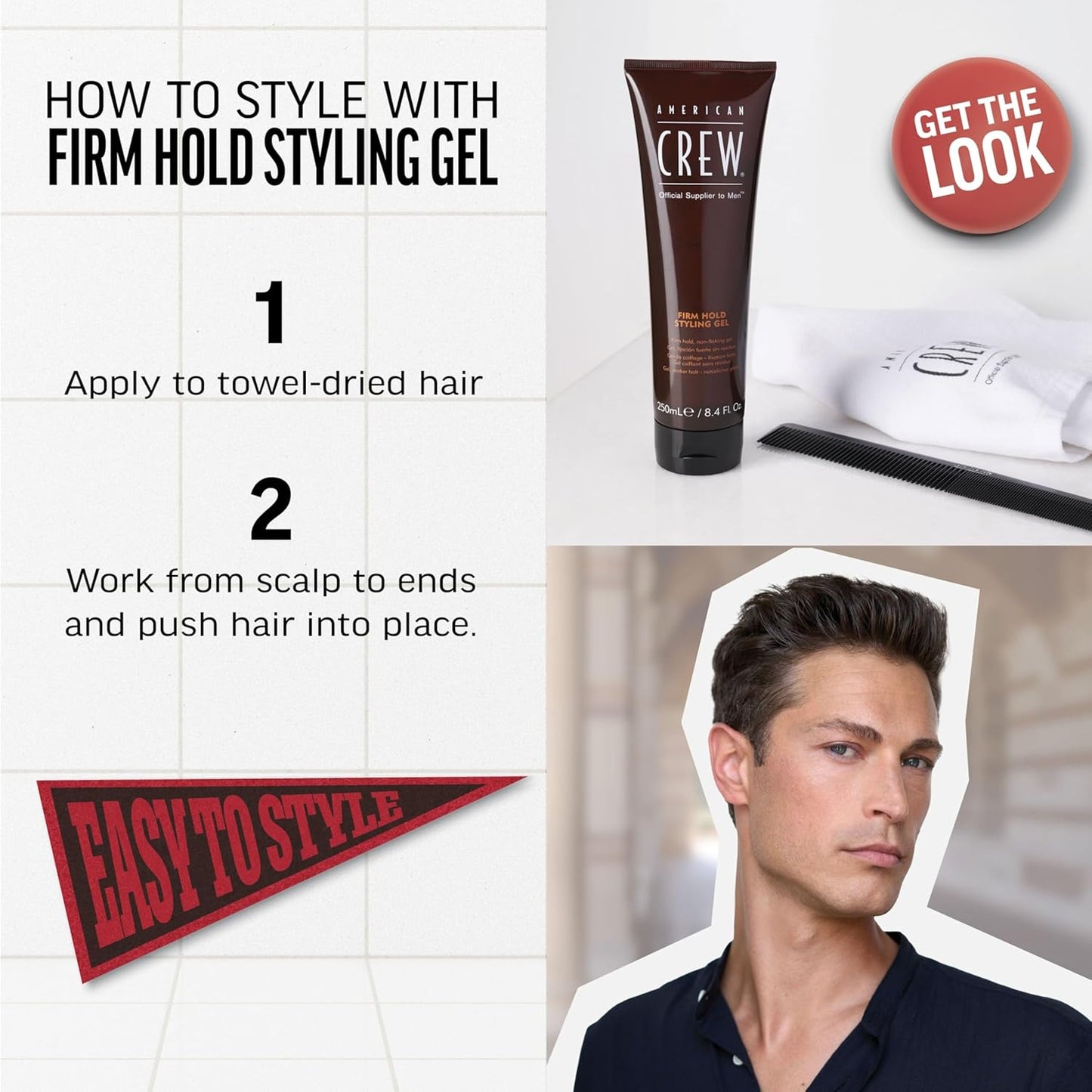 Men'S Hair Gel, Firm Hold, Non-Flaking Styling Gel, 8.4 Fl Oz