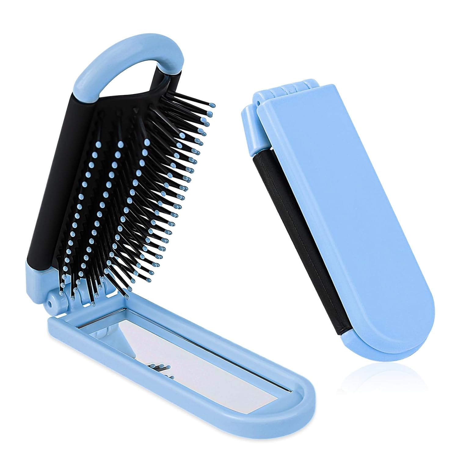 1 Pack Folding Compact Hair Brush with Mirror - Travel Pocket-Size Massage Comb for Hair Styling, Gym, Trips, and Purse (Removable Mirror)