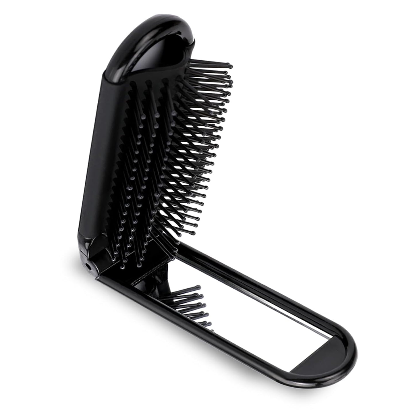 1 Pack Folding Compact Hair Brush with Mirror - Travel Pocket-Size Massage Comb for Hair Styling, Gym, Trips, and Purse (Removable Mirror)