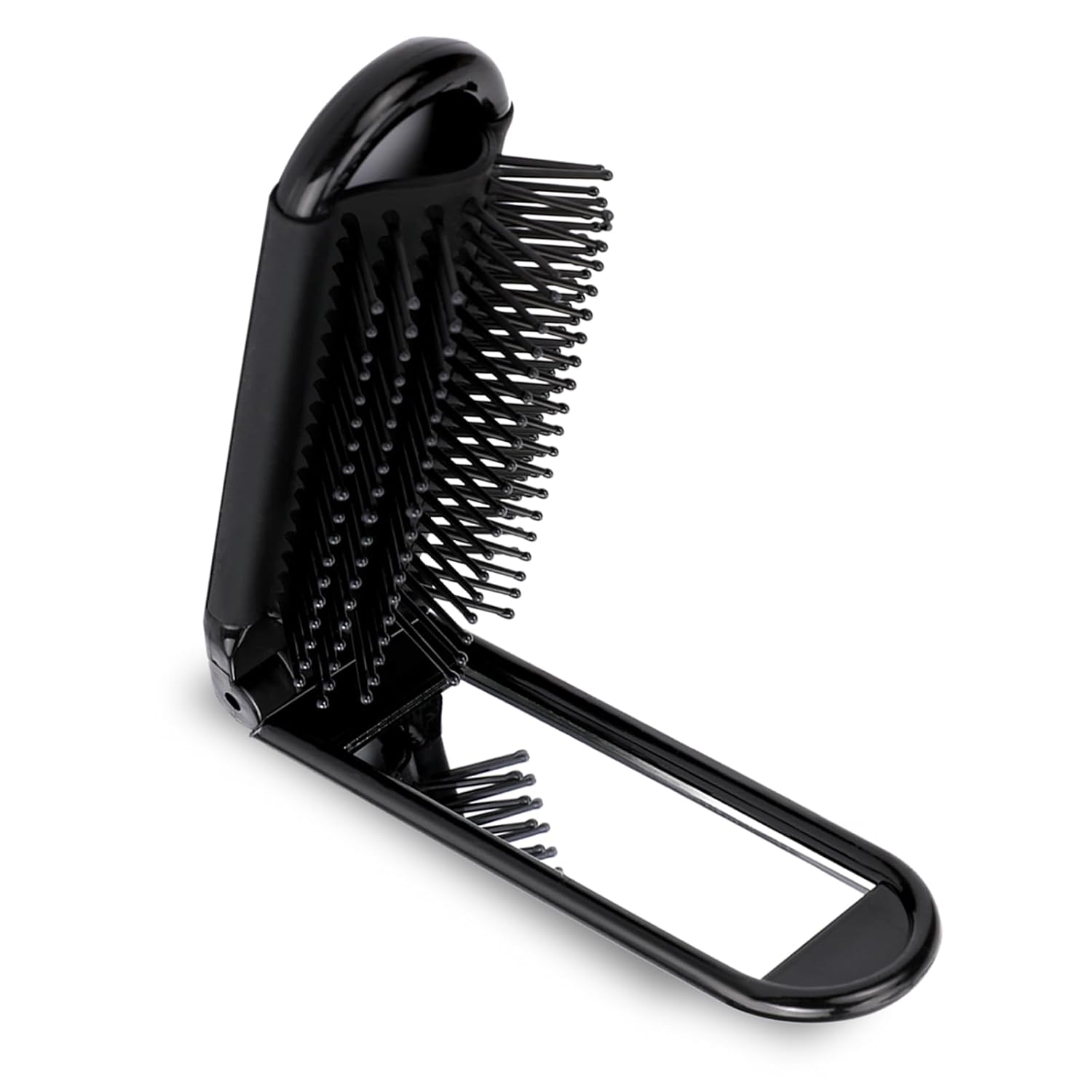 1 Pack Folding Compact Hair Brush with Mirror - Travel Pocket-Size Massage Comb for Hair Styling, Gym, Trips, and Purse (Removable Mirror)