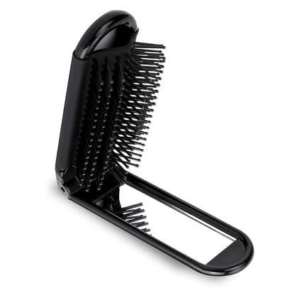 1 Pack Folding Compact Hair Brush with Mirror - Travel Pocket-Size Massage Comb for Hair Styling, Gym, Trips, and Purse (Removable Mirror)
